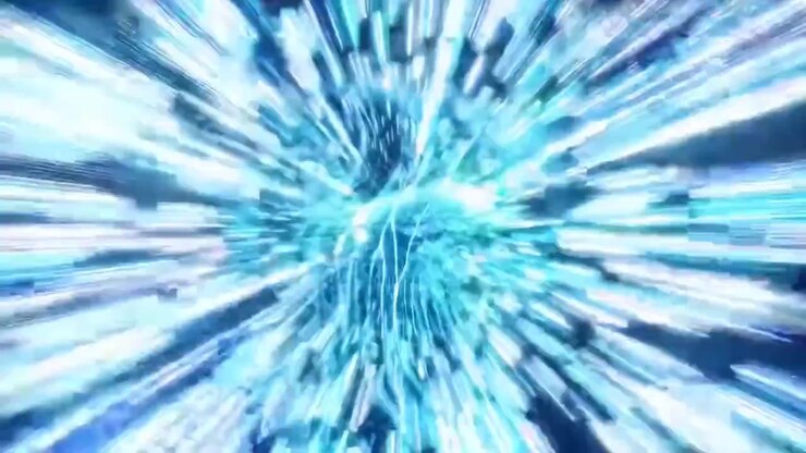 Abstract Animation of Hyperspace Travel Through a Glowing Blue Wormhole