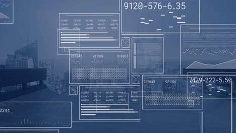 Animación-De-Procesamiento-De-Datos,-Paisaje-Urbano-Y-Pantallas.