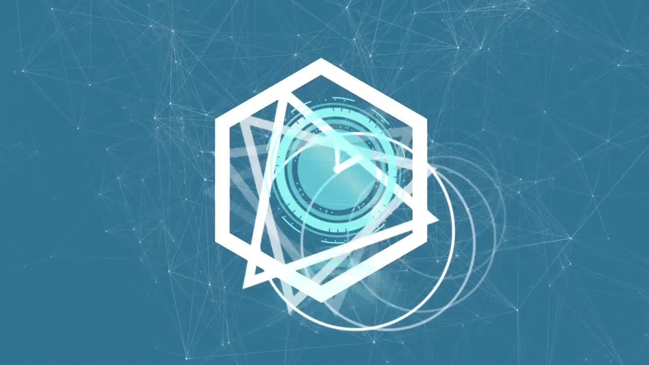 파란색 배경 위에 연결 네트워크와 함께 시계의 애니메이션