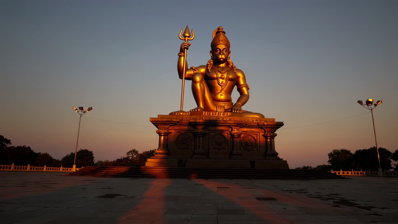 Golden Statue of Hanuman at Sunrise