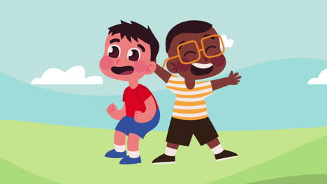 niños interraciales en el campamento