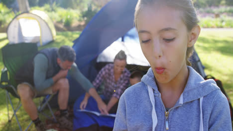 girl having sandwich in picnic at park