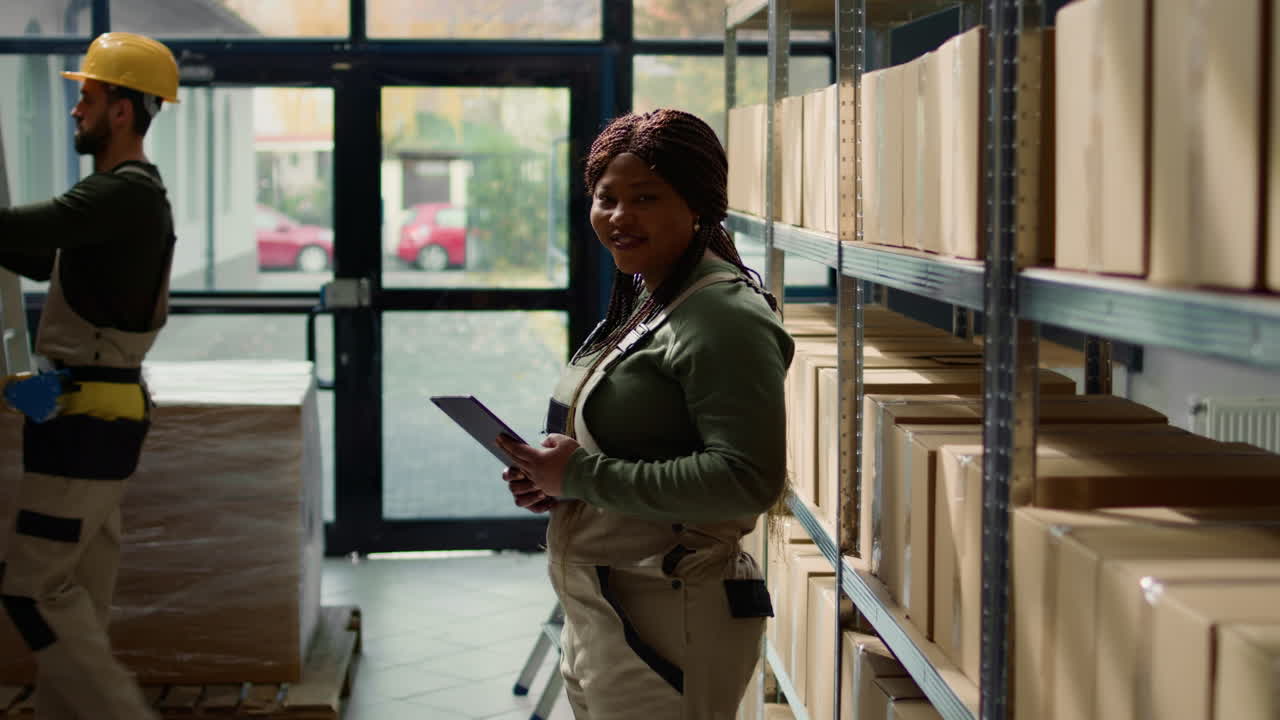 Warehouse workers with tablet in warehouse