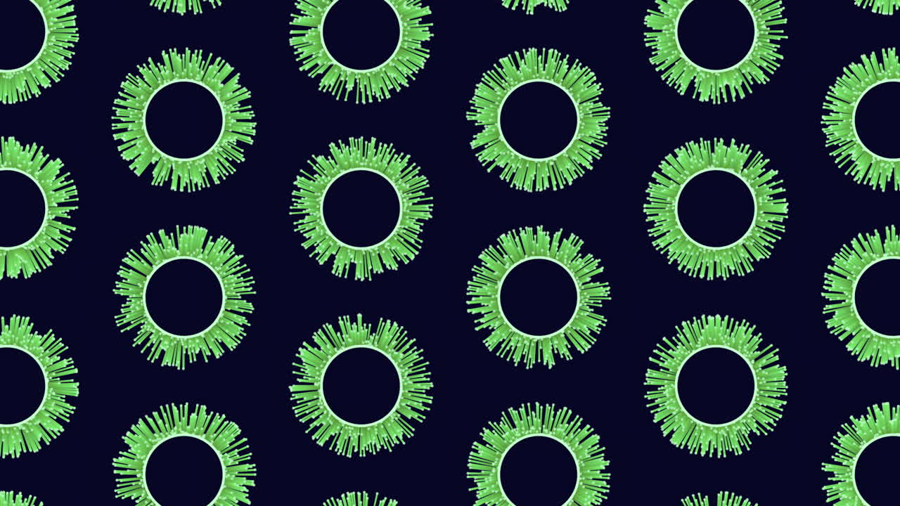 Abstract 3D virus-like particles drifting on a dark blue background, seamless medical and science concept for pandemic, infection, microbiology, and healthcare visuals