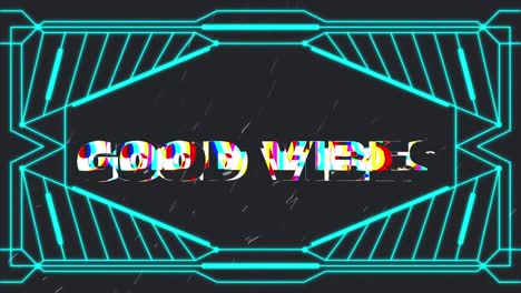 Animation-of-good-vibes-text-over-shapes-on-black-background