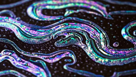 iridescent swirling patterns and bubbles