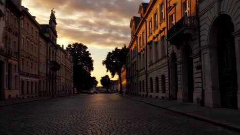 european city street at sunset