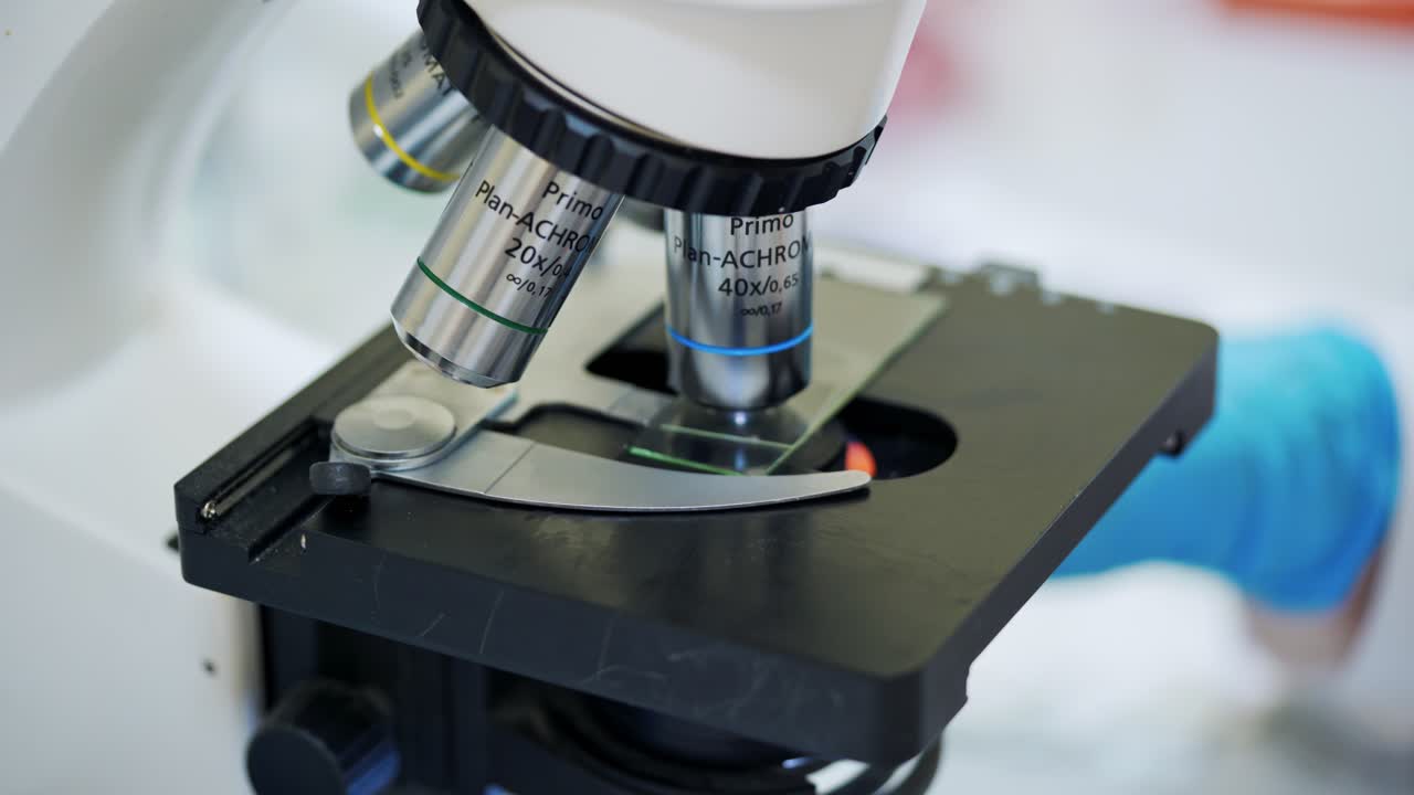 Part of microscope. Close-up. Modern equipment for research works. New microscope in the laboratory. Medical healthcare concept.