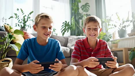 two brothers playing on smartphones