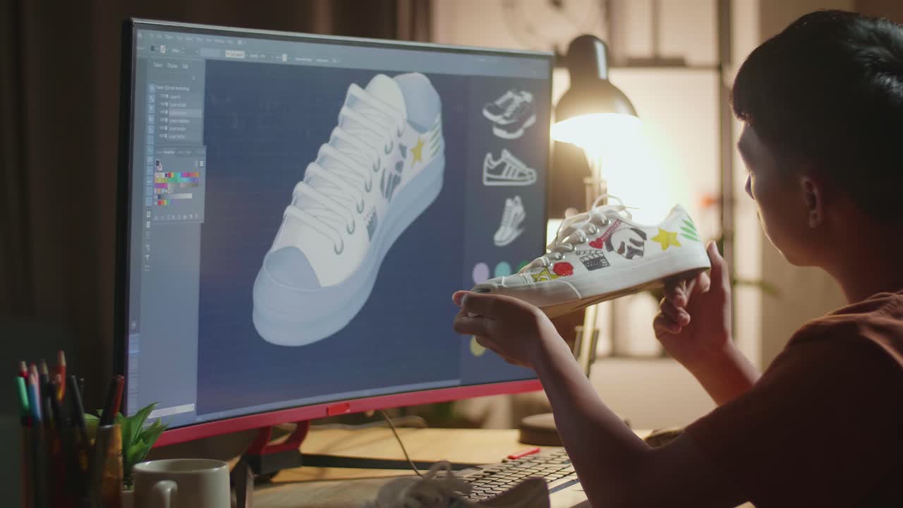 joven diseñador trabajando en el diseño de zapatos personalizados