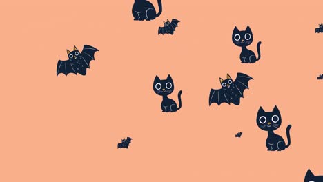 Animation-Von-Katzen-Und-Fledermäusen-Auf-Rosa-Hintergrund