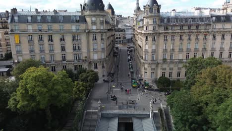 aerial view of downtown subway and city historic buildings of paris