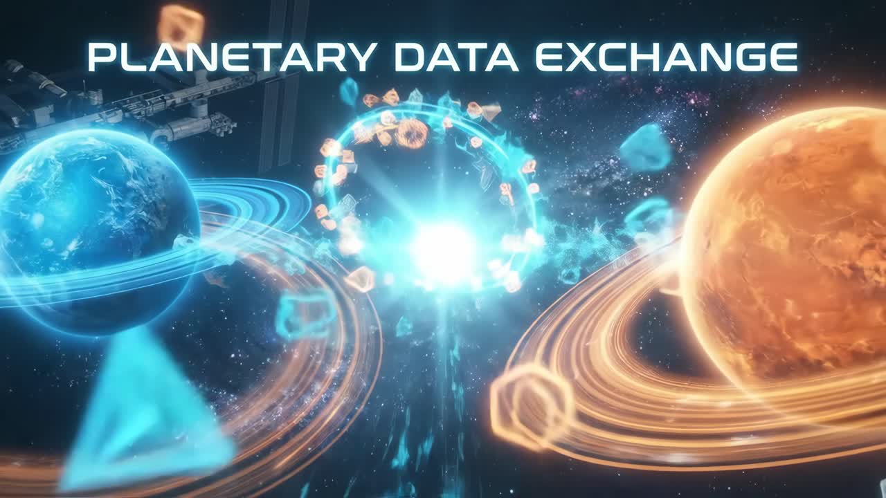 Planetary Data Exchange Animation with Planets and Space Station