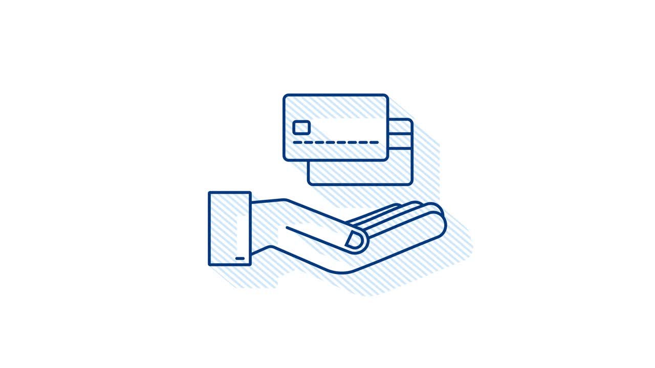 Shadow Blue simple credit card with hands template. motion graphic