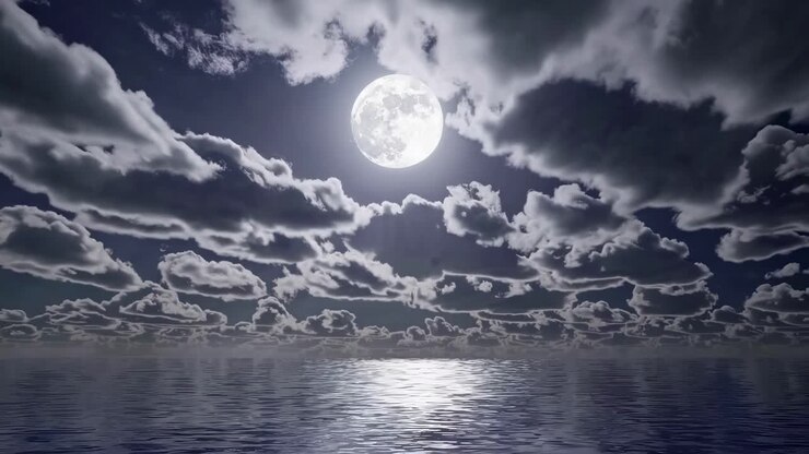 Conceito de vídeo surreal de nuvens fofas refletidas em água calma, capturado de um ângulo baixo
