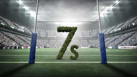 animation of 7s number formed with grass in rugby sports stadium