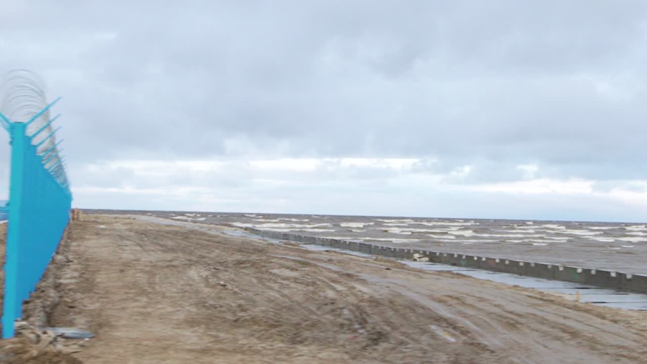 Coastal Construction Site with Stormy Weather