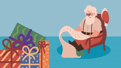 christmas animation with santa reading gifts list and presents