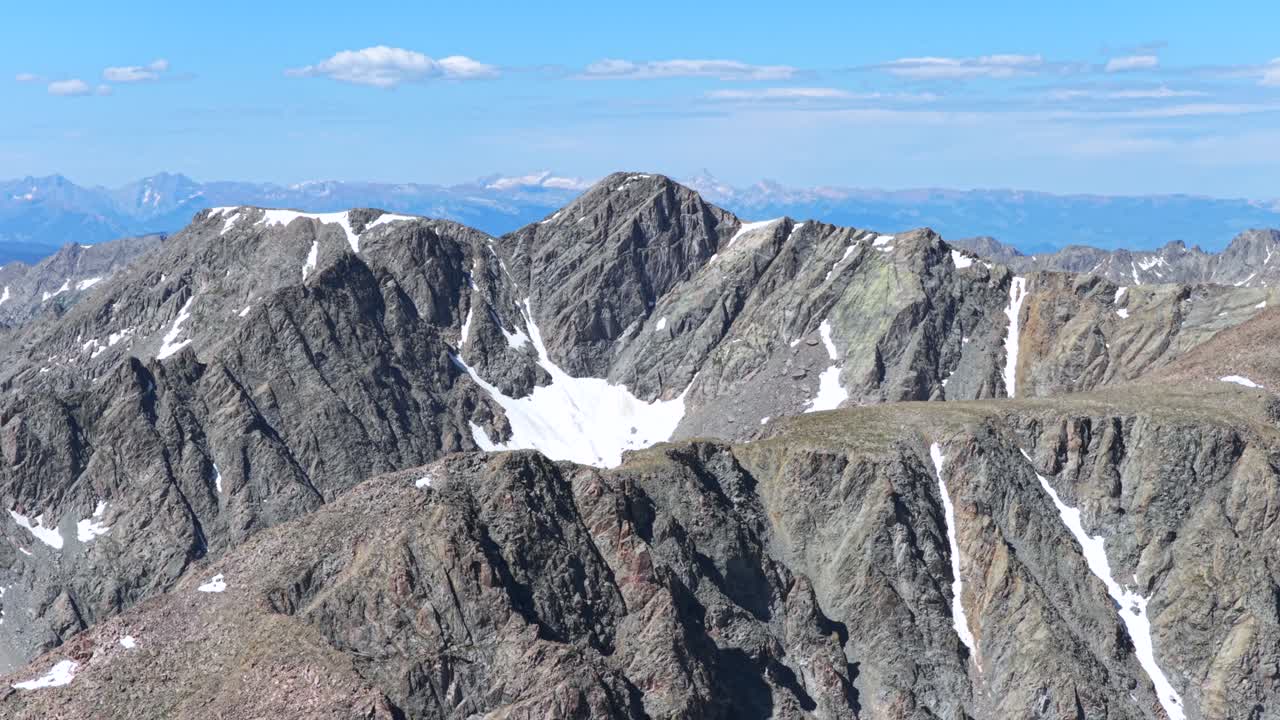 Morning Notch Mountain Halo Ridge view of Tuhare Constantine Lakes spring summer aerial drone Colorado Mount of the Holy Cross 14er Wilderness Sawatch Range Rocky Mountains landscape parallax circle