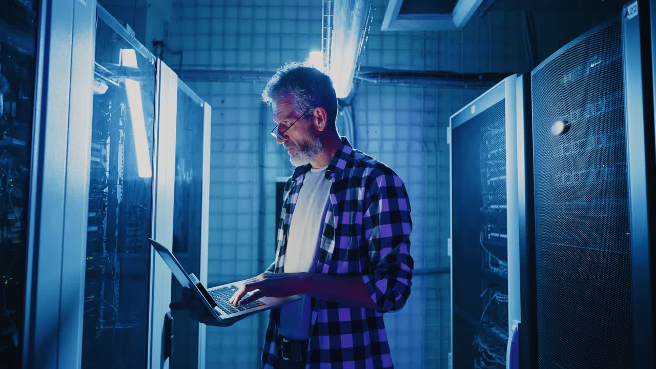 técnico informático trabajando en una sala de servidores