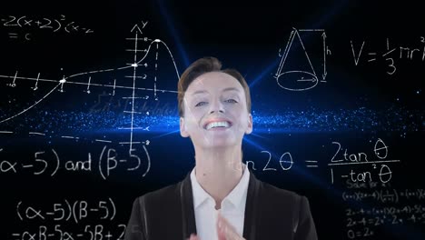 animación de una mujer de negocios sobre el procesamiento de datos matemáticos