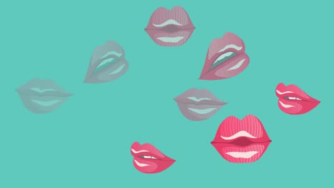 Animation-of-lips-repeated-on-green-background