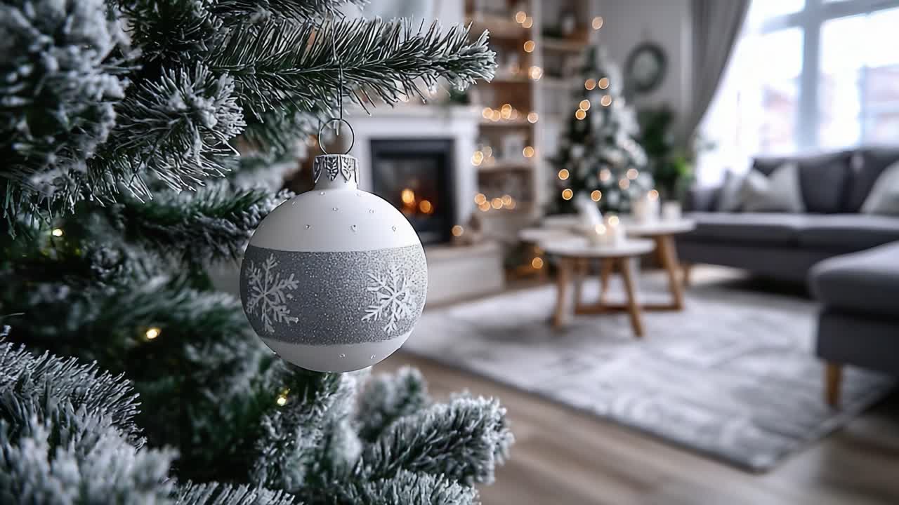 A Beautifully Decorated Christmas Living Room Featuring a Frosted Tree and Elegant Ornaments, Creating a Warm Holiday Atmosphere Filled with Joy and Cheer