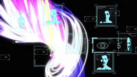 animación de luces onduladas y usuarios de redes sociales sobre un fondo negro