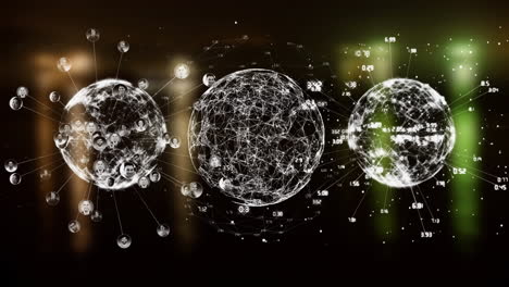 animación de globos a través de una red de conexiones y procesamiento de datos
