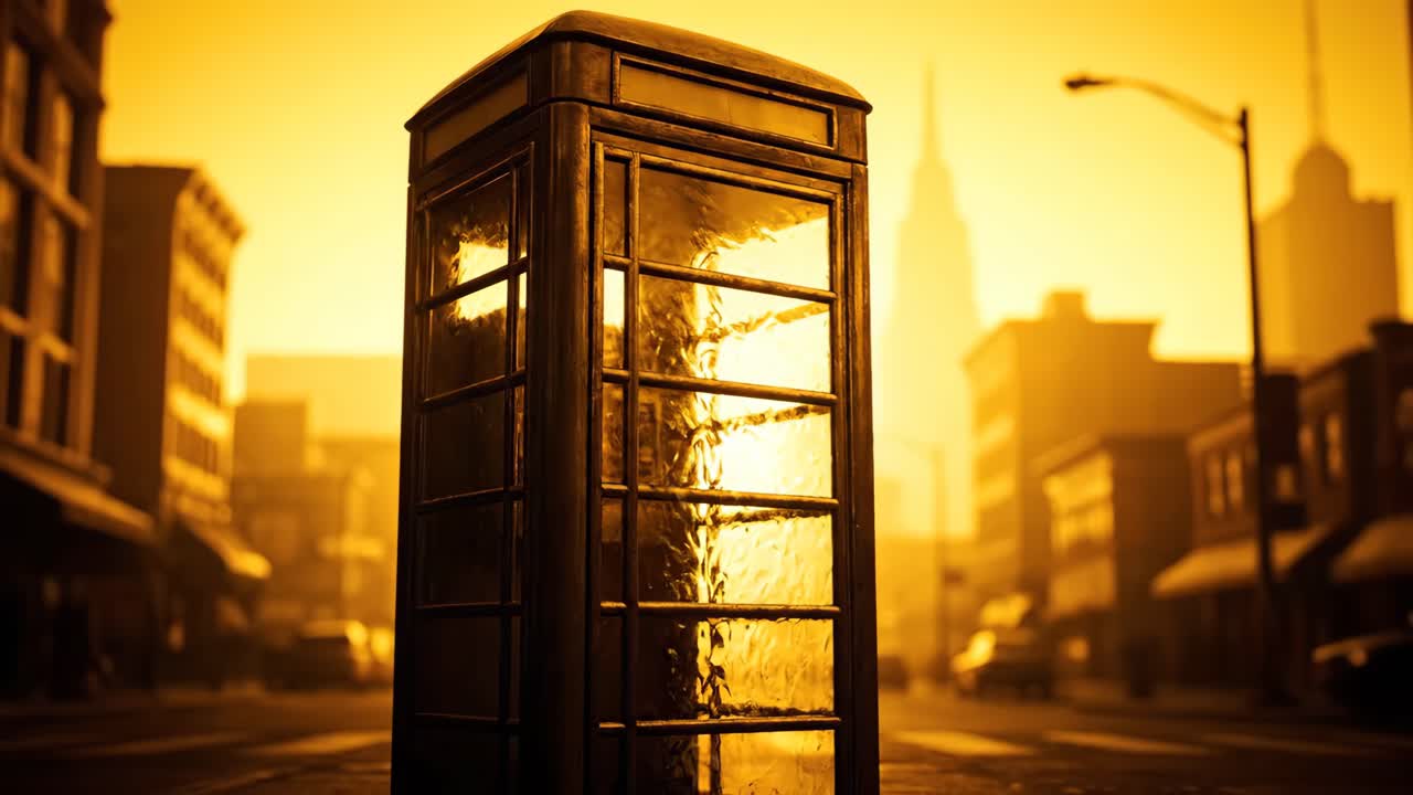 Surreal Melting Telephone Booth in a Cityscape