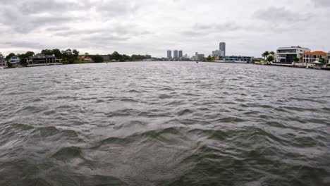 waterfront buildings and city skyline in gold coast