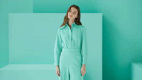 Woman in Mint Green Monochromatic Outfit