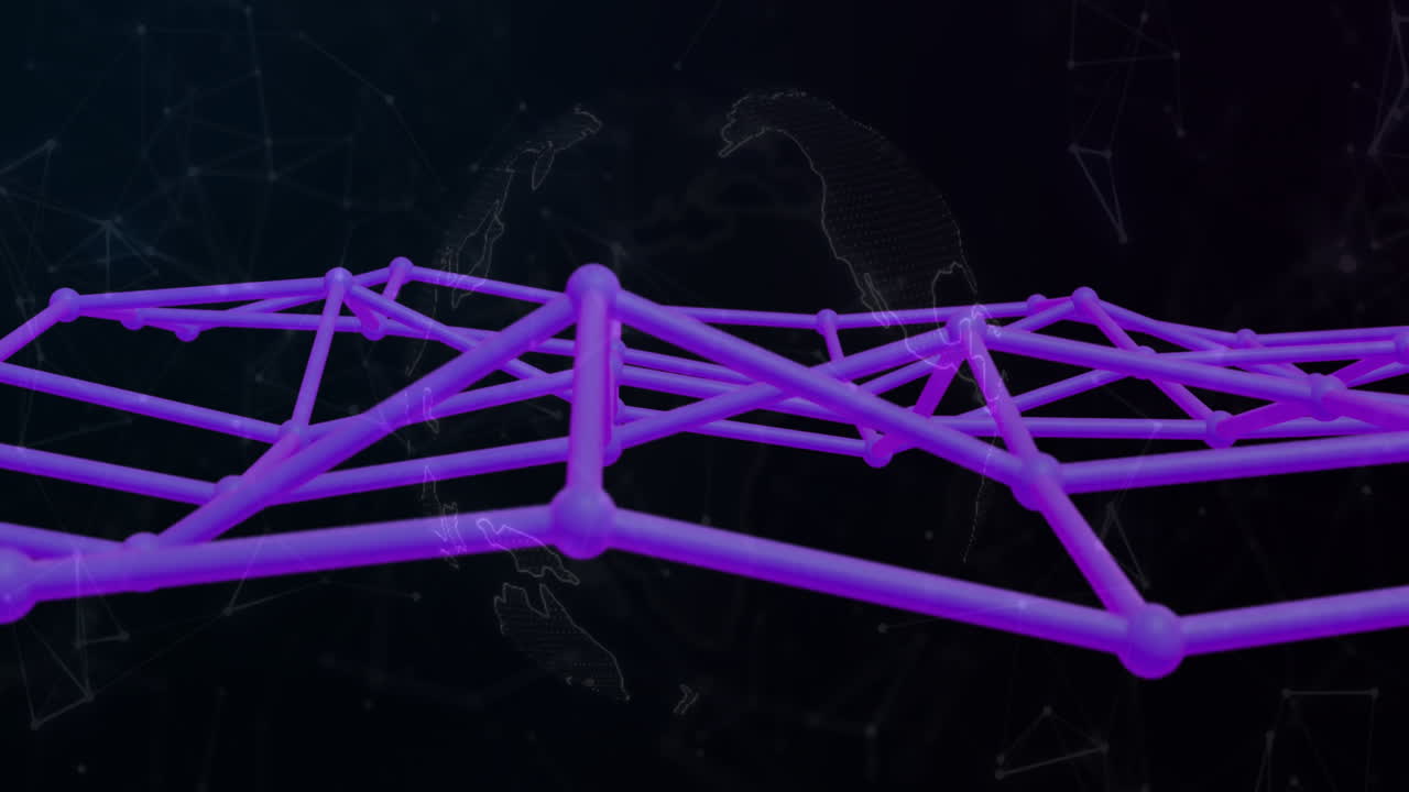 Animation of purple network lines connecting over digital map of North America