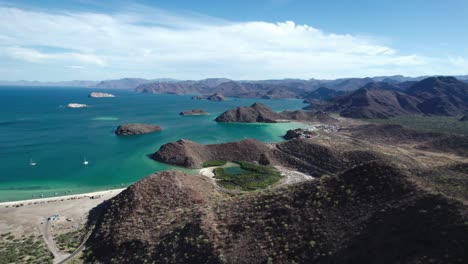 the stunning view of the islets in bahia concepcion, baja california sur, mexico - aerial drone shot