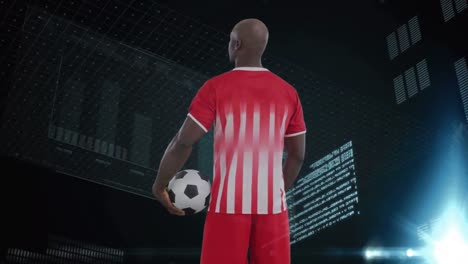 Animation-Der-Datenverarbeitung-über-Einem-Afroamerikanischen-Männlichen-Fußballspieler