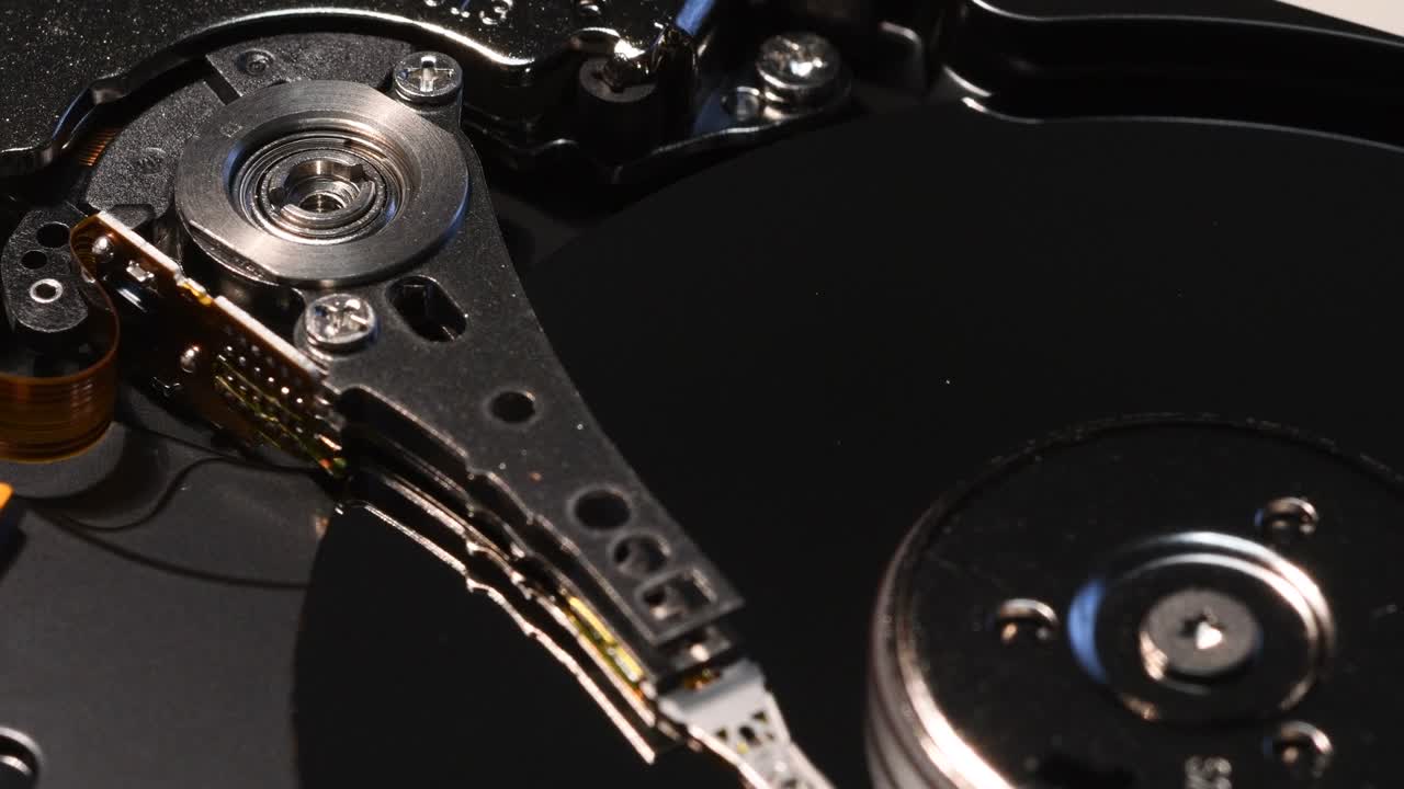 4K Close Up of Open Hard Disk Drive. HD, Ultra HD video