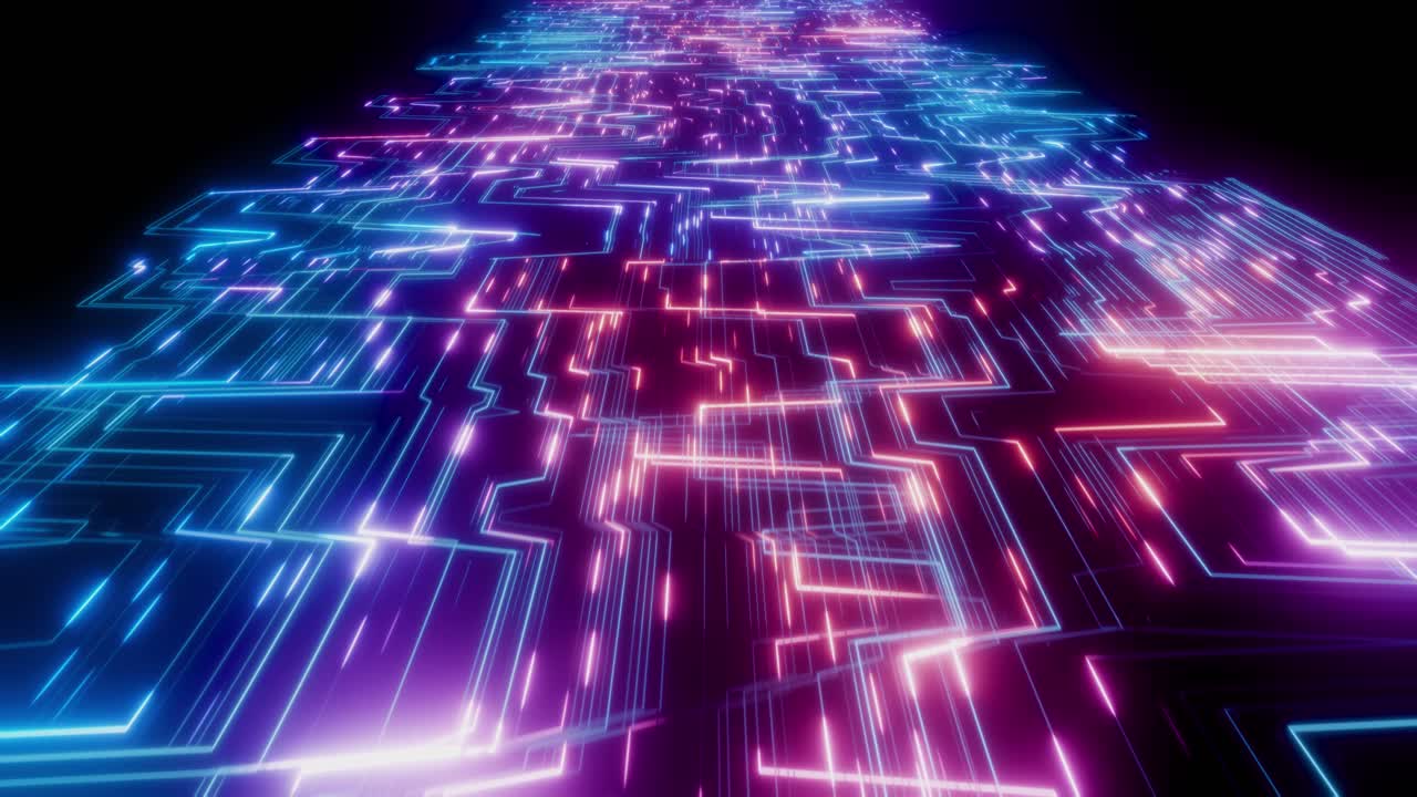 Glowing Neon Lines on Abstract Digital Circuit Board
