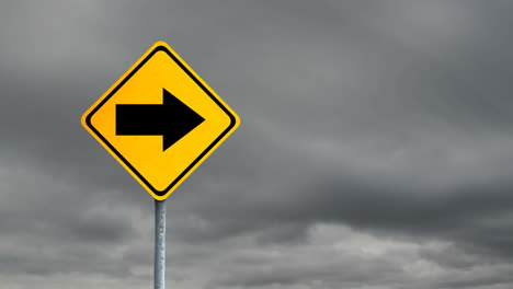 animation of  yellow road sign with the sky in the background