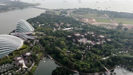 admiring the view of gardens by the bay from marina bay sands in singapore - high angle shot