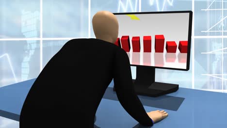 animation showing 3d man looking at a desktop
