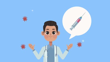 doctor with covid19 vaccine medical animation