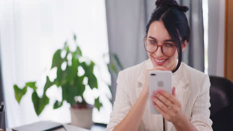 happy woman shopping online and browsing social media