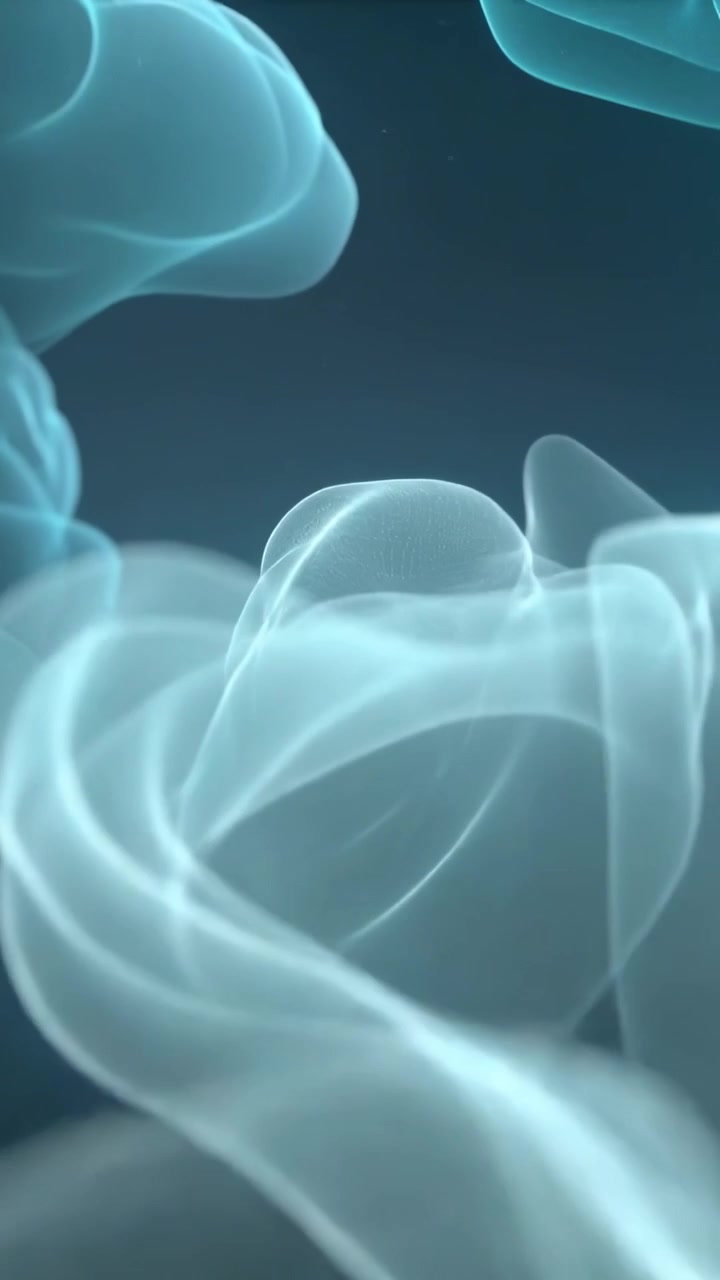 Vertical video: Unfurling teal ribbon cluster across dark gradient, revealing open right wisps