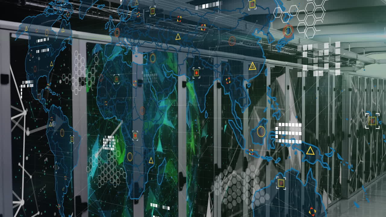 Animation of world map over server room