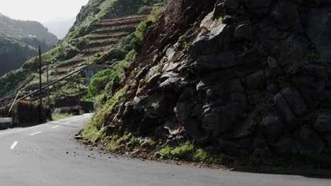 small slide, rocks fell on the road in madeira island, portugal