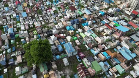 aerial view of santa cruz cemetery in dili, timor-leste, with dense structures