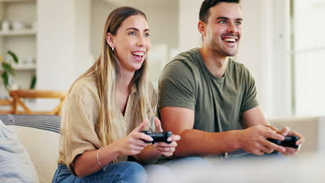 gaming, play or happy couple with video game