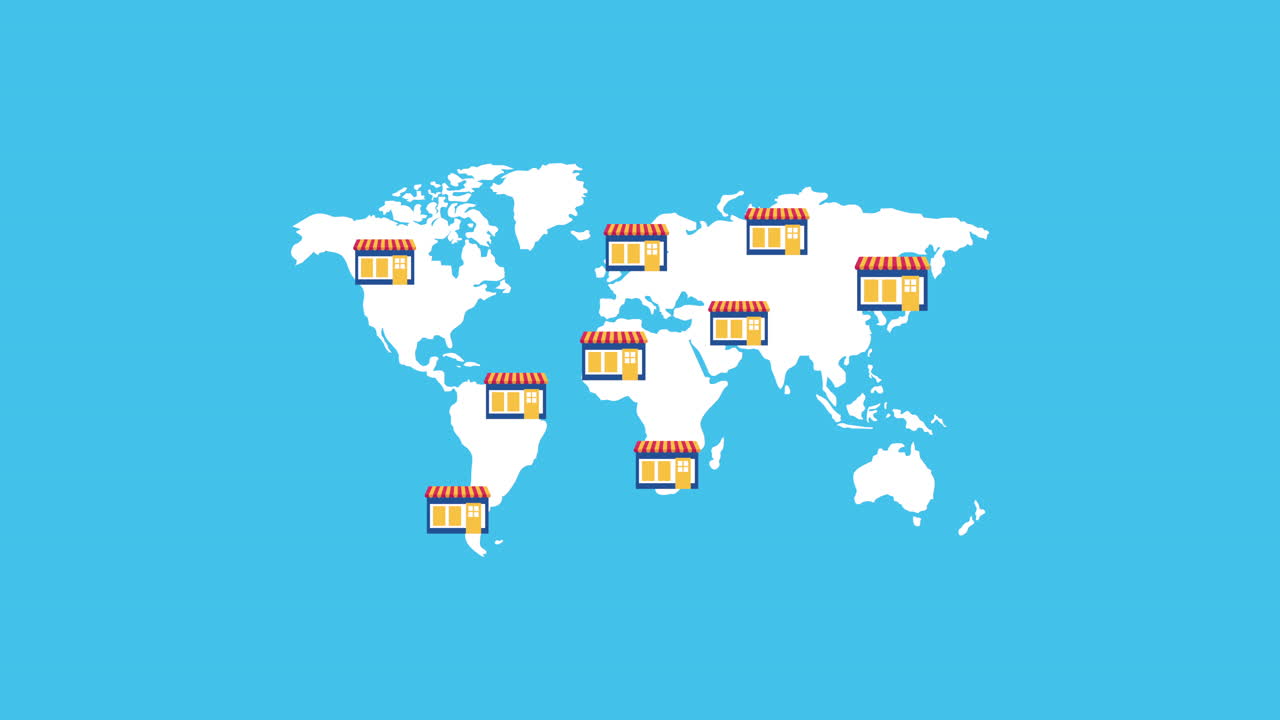 스마트 폰과 세계 지도를 가진 전자 상거래