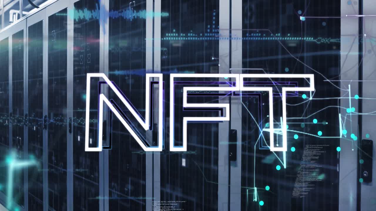 Animation af NFT-tekst databehandling over computerservere