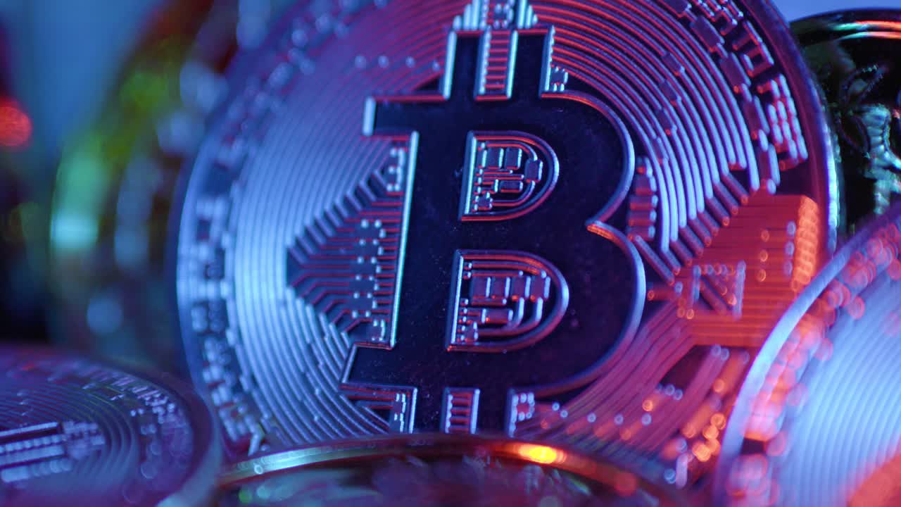 Close-up of Bitcoin Cryptocurrency Coins